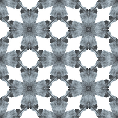 Textile ready bold print, swimwear fabric, wallpaper, wrapping. Black and white imaginative boho chic summer design. Medallion seamless pattern. Watercolor medallion seamless border.の写真素材