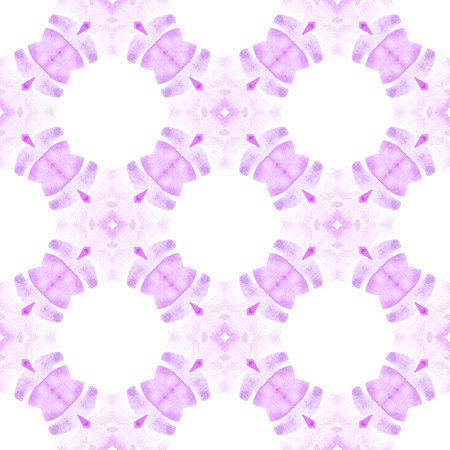 Medallion seamless pattern. Purple stunning boho chic summer design. Textile ready bizarre print, swimwear fabric, wallpaper, wrapping. Watercolor medallion seamless border.の写真素材