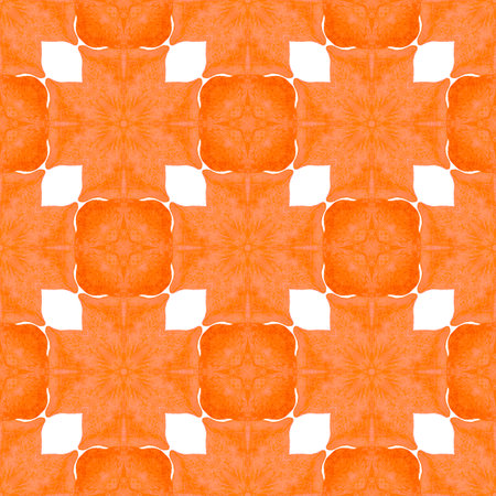 Organic tile. Orange positive boho chic summer design. Textile ready astonishing print, swimwear fabric, wallpaper, wrapping. Trendy organic green border.の写真素材