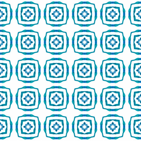 Tiled watercolor background. Blue immaculate boho chic summer design. Textile ready remarkable...