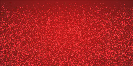 Beautiful snowfall christmas background. Subtle flying snow flakes and stars on christmas red background. Beautiful snowfall overlay template. Wide vector illustration.のイラスト素材