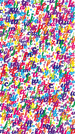 School notebook cover. Colorful childish floating letters of Latin alphabet. Foreign languages study concept. Back to school banner on white background.のイラスト素材