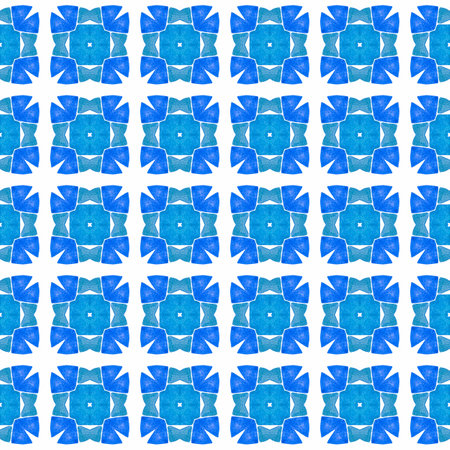 Watercolor summer ethnic border pattern. Blue terrific boho chic summer design. Textile ready...