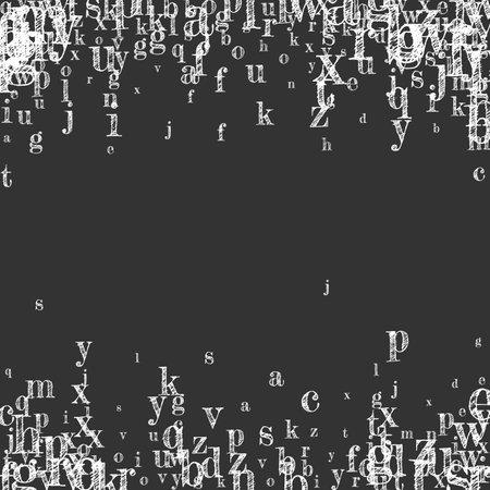 Concept of school background. White chalk falling letters of English language. Foreign languages study concept. Back to school banner on blackboard background.のイラスト素材