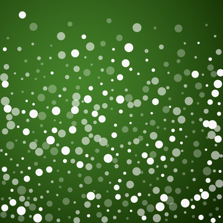 Beautiful snowfall christmas background. Subtle flying snow flakes and stars on christmas green background. Beautiful snowfall overlay template. Square vector illustration.のイラスト素材