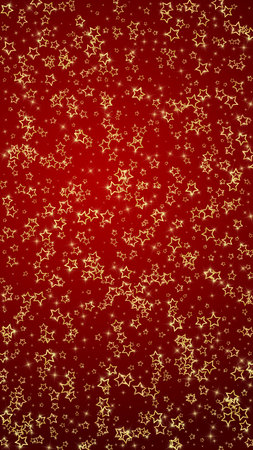 Twinkle stars scattered around randomly, flying, falling down, floating. Christmas celebration concept. Festive stars vector illustration on red background.のイラスト素材