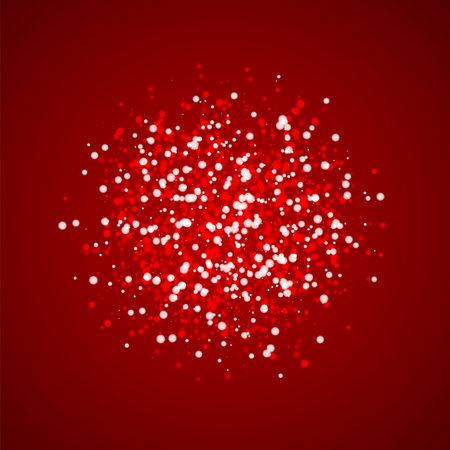 Falling snowflakes christmas background. Subtle flying snow flakes and stars on christmas red background. Beautifully falling snowflakes overlay. Square vector illustration.のイラスト素材