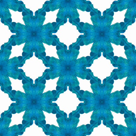 Chevron watercolor pattern. Blue magnificent boho chic summer design. Green geometric chevron...