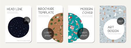 Note book cover design. Terrazzo abstract background made of natural stones, granite, quartz and marble. Venetian terrazzo texture note book template.のイラスト素材