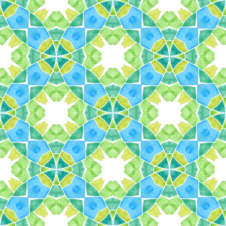 Hand drawn green mosaic seamless border. Green artistic boho chic summer design. Textile ready ecstatic print, swimwear fabric, wallpaper, wrapping. Mosaic seamless pattern.の写真素材