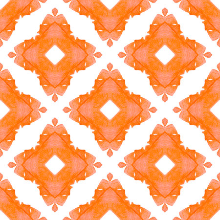 Trendy organic green border. Orange fetching boho chic summer design. Textile ready classy print, swimwear fabric, wallpaper, wrapping. Organic tile.の写真素材