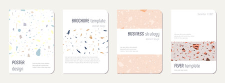 Note book cover design. Terrazzo abstract background made of natural stones, granite, quartz and marble. Venetian terrazzo texture note book template.のイラスト素材