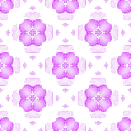 Watercolor ikat repeating tile border. Purple radiant boho chic summer design. Textile ready adorable print, swimwear fabric, wallpaper, wrapping. Ikat repeating swimwear design.の写真素材