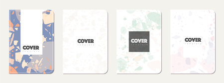 School notebook cover design. Terrazzo abstract background made of natural stones, granite, quartz and marble. Venetian terrazzo texture school notebook template.のイラスト素材