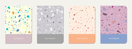 Note book cover design. Terrazzo abstract background made of natural stones, granite, quartz and...