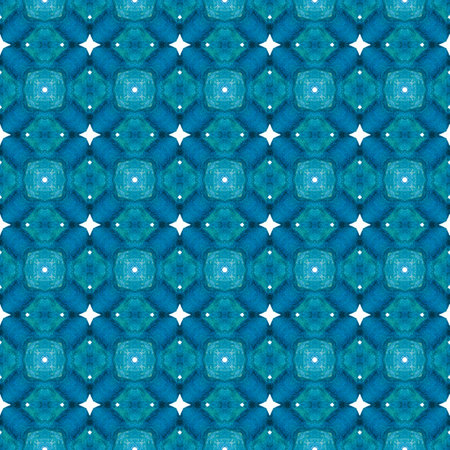Hand drawn green mosaic seamless border. Blue superb boho chic summer design. Mosaic seamless...