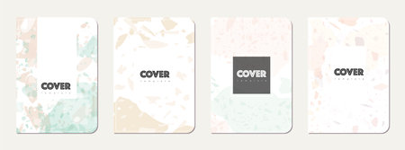 School notebook cover design. Terrazzo abstract background made of natural stones, granite, quartz and marble. Venetian terrazzo texture school notebook template.のイラスト素材