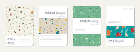 School notebook cover design. Terrazzo abstract background made of natural stones, granite, quartz...