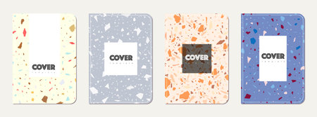 Brochure cover design. Terrazzo abstract background made of natural stones, granite, quartz and...