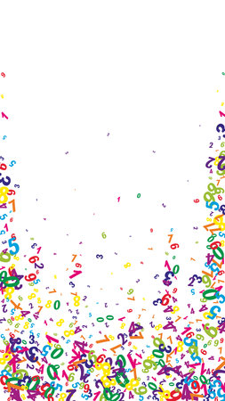 Concept of school background. Colorful childish numbers and digits falling. Back to school mathematics banner on white background. Falling numbers vector illustration.のイラスト素材