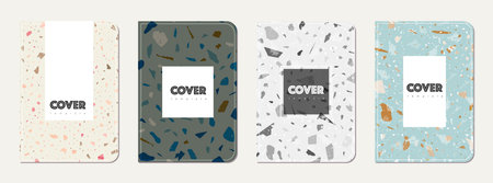 Brochure cover design. Terrazzo abstract background made of natural stones, granite, quartz and marble. Venetian terrazzo texture brochure template.のイラスト素材