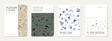Note book cover design. Terrazzo abstract background made of natural stones, granite, quartz and marble. Venetian terrazzo texture note book template.のイラスト素材