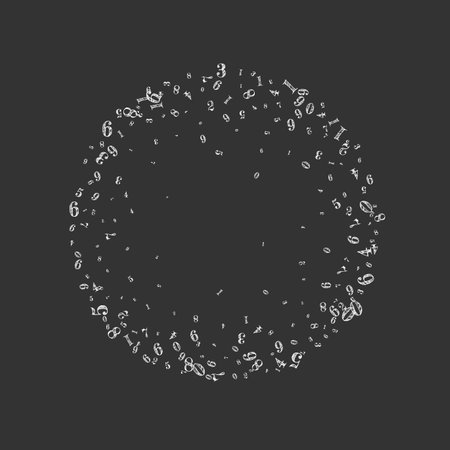 School math notebook cover. White chalk numbers floating in the air. Back to school mathematics banner on blackboard background. Falling numbers vector illustration.のイラスト素材