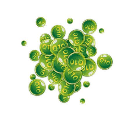 Vitamin Q10 round capsules scattered randomly. Beauty treatment and nutrition skin care. Medical and scientific background. Wellness concept.のイラスト素材