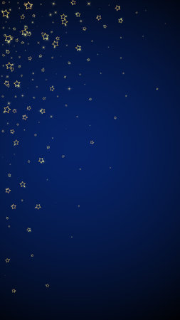 Twinkle stars scattered around randomly, flying, falling down, floating. Christmas celebration concept. Festive stars vector illustration on dark blue background.のイラスト素材