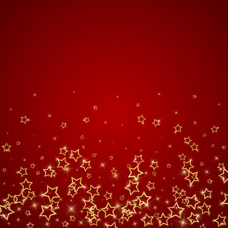 Christmas stars vector overlay. Magic stars luxury sparkling confetti. Christmas spirit. Festive stars vector illustration on red background.のイラスト素材