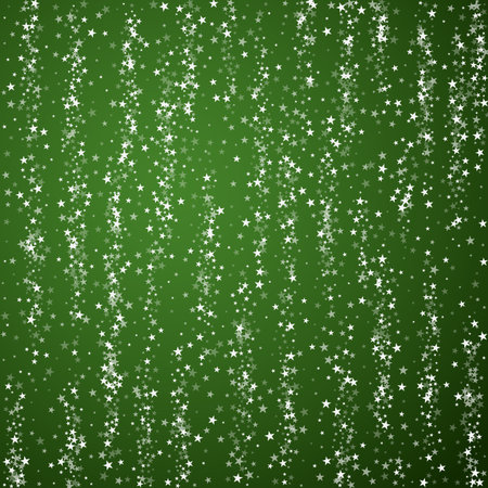 Falling snowflakes christmas background. Subtle flying snow flakes and stars on christmas green background. Beautifully falling snowflakes overlay. Square vector illustration.のイラスト素材