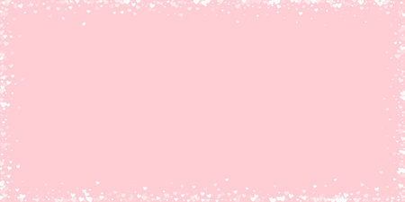 Heart confetti valentine overlay. White hearts scattered on pink background. Joyfull heart confetti vector illustrationのイラスト素材