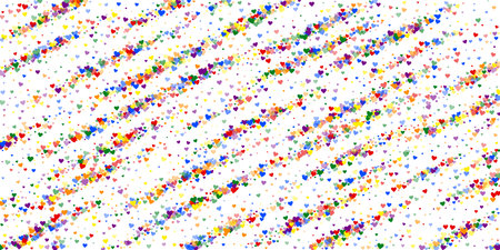 Falling hearts valentine card template. Rainbow colored scattered hearts. LGBT valentine card....