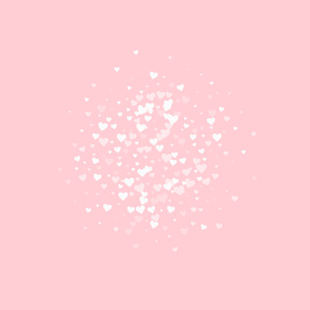 Falling hearts valentine card template. White hearts scattered on pink background. Chaotic falling hearts vector illustration.のイラスト素材