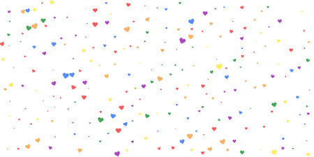 Flying hearts for valentines day. Rainbow colored scattered hearts. LGBT valentine card. Beautiful flying hearts vector illustration.のイラスト素材