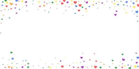 Sprinkled hearts valentine template. Rainbow colored scattered hearts. LGBT valentine card. Festive sprinkled hearts vector illustration.のイラスト素材