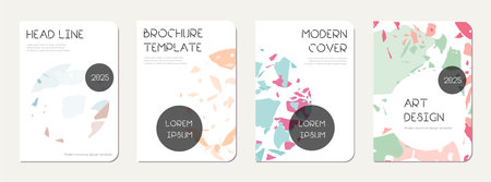 Notebook cover design. Terrazzo abstract background made of natural stones, granite, quartz and marble. Venetian terrazzo texture notebook cover template.のイラスト素材