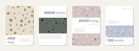 School notebook cover design. Terrazzo abstract background made of natural stones, granite, quartz...