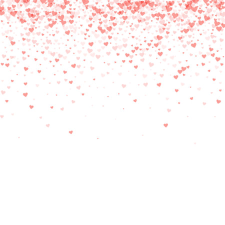 Valentine hearts, flying, falling down, floating. Red hearts scattered on white background. Lovable valentine hearts vector illustration.のイラスト素材