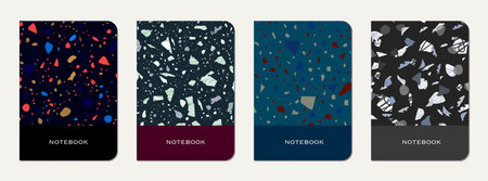 School diary cover design. Terrazzo abstract background made of natural stones, granite, quartz and...