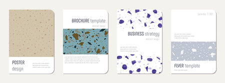 Notebook cover design. Terrazzo abstract background made of natural stones, granite, quartz and...