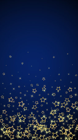 Starry night fairy tale background. Cute sparkling twinkles, christmas spirit in the air. Festive stars vector illustration on dark blue background.のイラスト素材