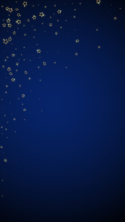 Twinkle stars scattered around randomly, flying, falling down, floating. Christmas celebration concept. Festive stars vector illustration on dark blue background.のイラスト素材