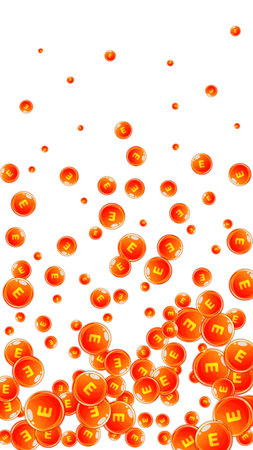 Vitamin E round capsules scattered randomly. Beauty treatment and nutrition skin care. Essential vitamins vector illustration. Healthy life concept.のイラスト素材
