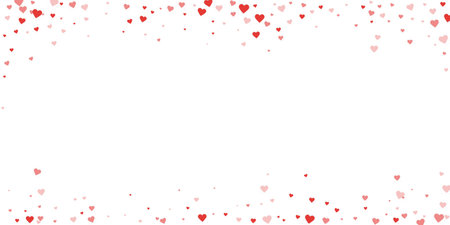 Flying hearts for valentine's day. Red hearts scattered on white background. Beautiful flying hearts vector illustration.のイラスト素材