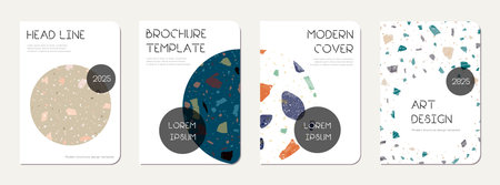 Notepad cover design. Terrazzo abstract background made of natural stones, granite, quartz and...