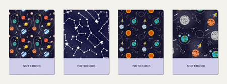 Note book cover design. Cosmic pattern for kids. Cute design for kids school notebooks and diaries....