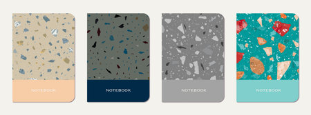 School diary cover design. Terrazzo abstract background made of natural stones, granite, quartz and...