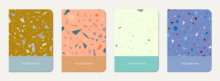 School diary cover design. Terrazzo abstract background made of natural stones, granite, quartz and...