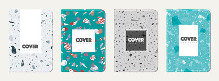 School diary cover design. Terrazzo abstract background made of natural stones, granite, quartz and...
